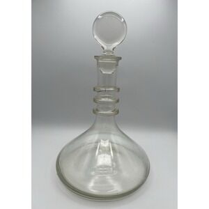 Clear Glass Ship's Ring Decanter Liquor Wine Whiskey Stopper Wide Bottom VTG AC